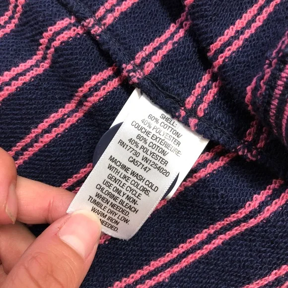 Merona EUC Navy & Pink Striped Double Breasted Knit Jacket w/Tie Belt Large - Picture 11 of 14